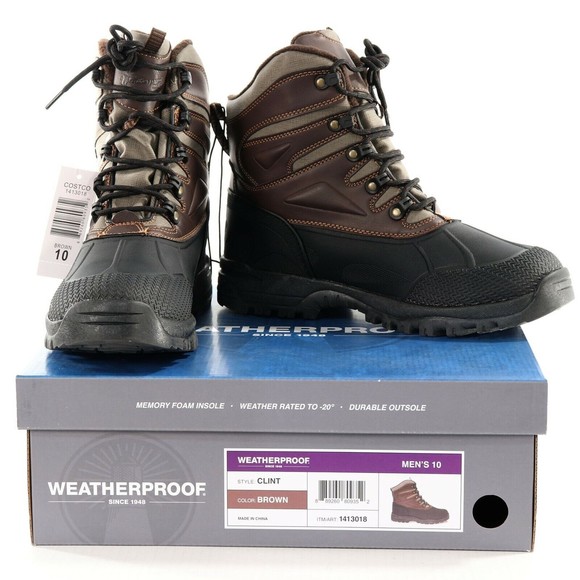 Weatherproof Mens Clint Winter Boots 10 M Brown Memory Foam -20 Rated Hiking NEW - Picture 1 of 8